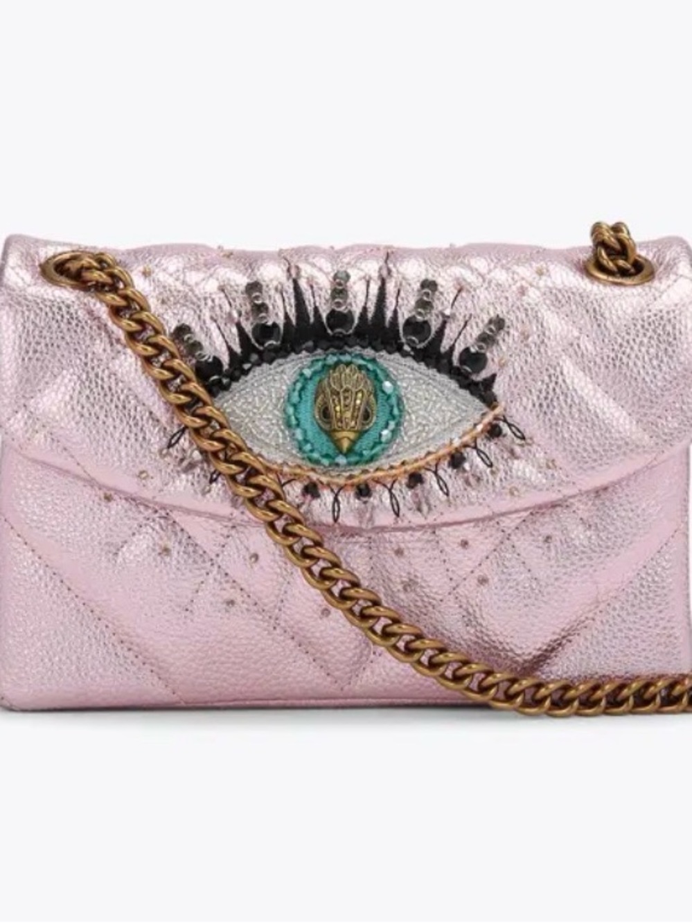 Kurt Geiger Metallic Pink Quilted Shoulder Bag with Eye Embellishment